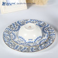 Liso decalque azul floral cerâmica descartável louça porcelana pratos reutilizáveis